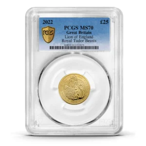 PCGS Certified 2022 Tudor Beast Lion of England 1/4oz Gold Coin